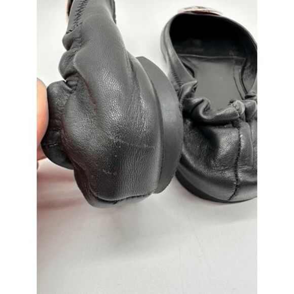 Tory Burch MINNIE TRAVEL BALLET Flats Black Leather Size 7M - Picture 9 of 9